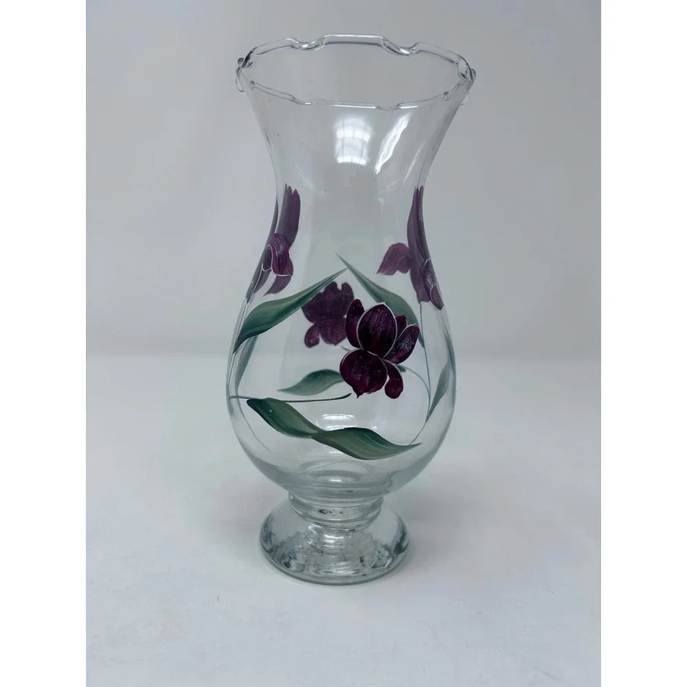 Vintage 1980's Purple Iris Blossom Vase Scalloped Opening 8